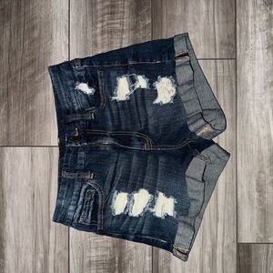 Aeropostale Blue and White Distressed Jean Shorts